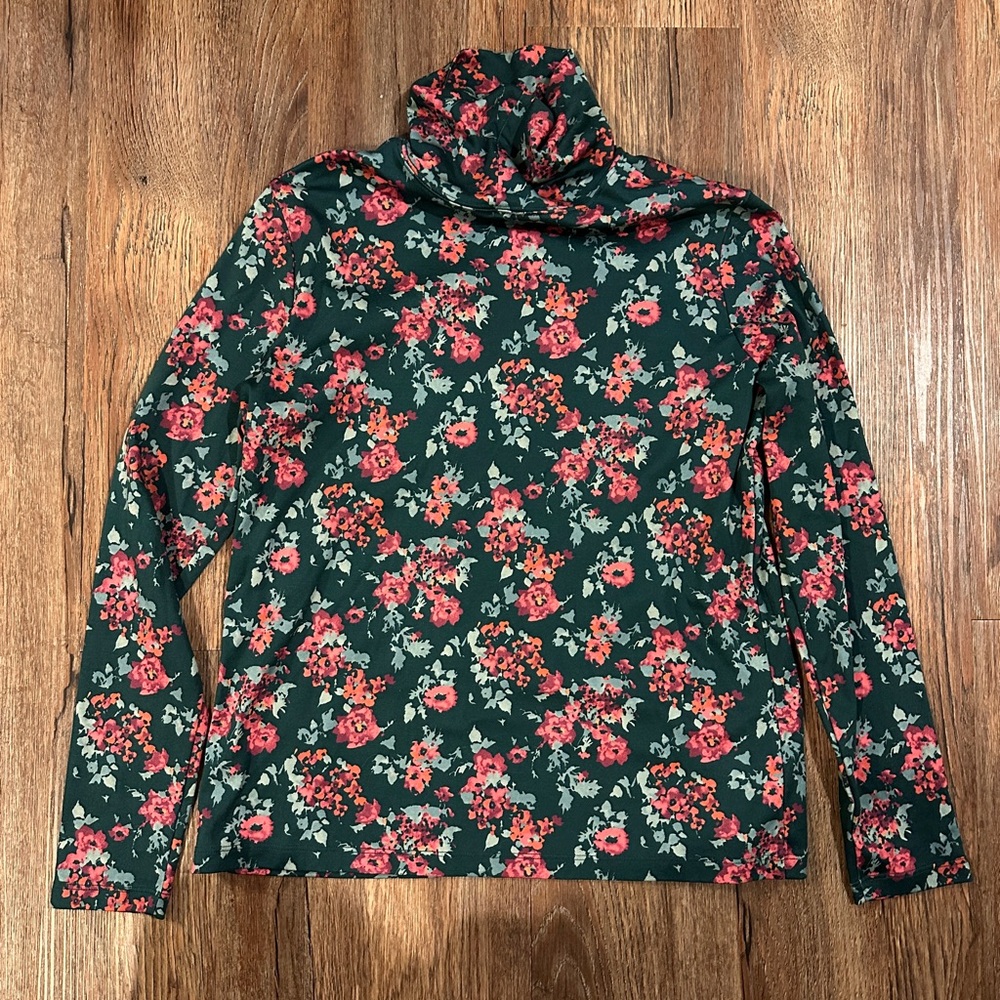 L.L. Bean Floral Turtleneck Top - Green and Red